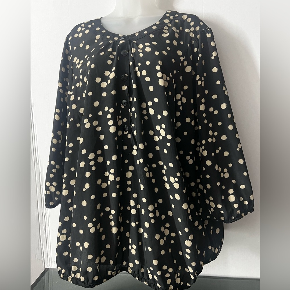dressbarn Black Top with Cream Polka Dots